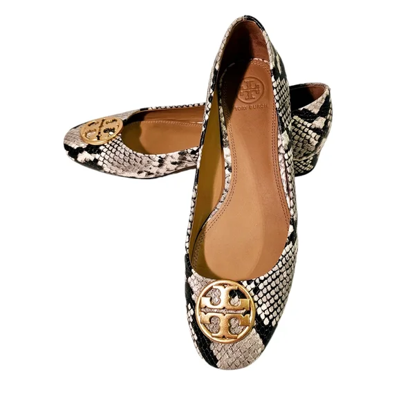 Tory Burch Chelsea Ballet Snakeskin Print Warm Roccia Flats - Picture 8 of 10